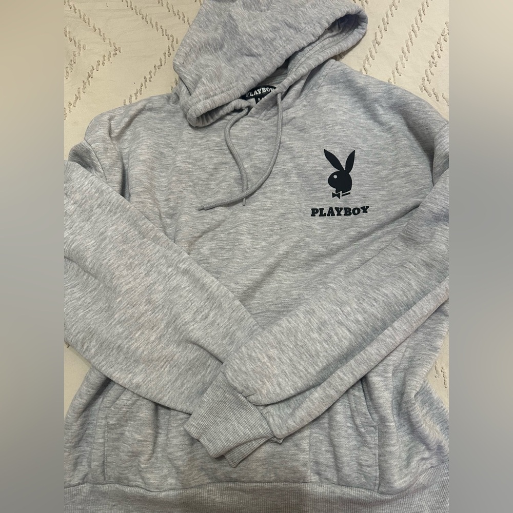 PLAYBOY Gray Hoodie with Black Bunny Logo